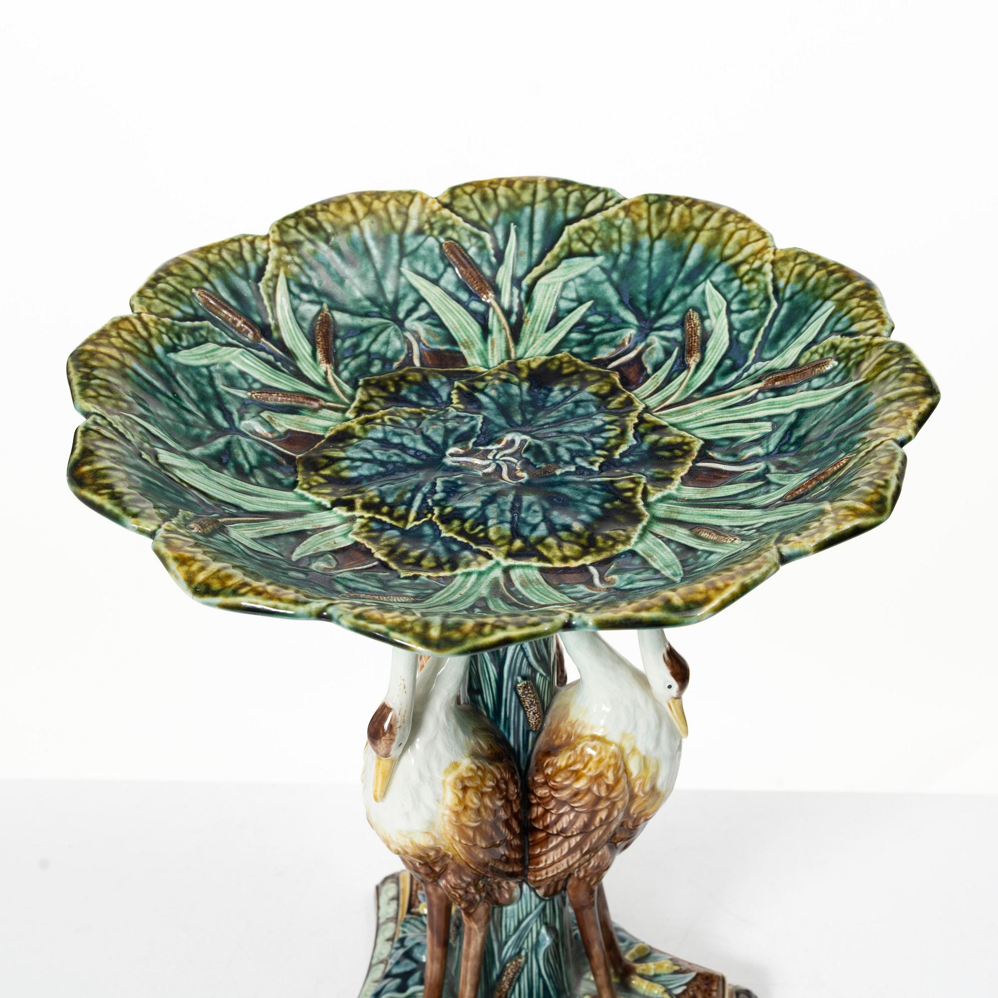 A  Swedish cream ware/maijolica center piece, Gustavsberg, 1884.