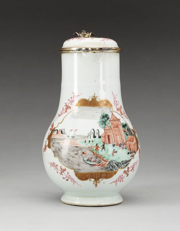 KANNA med LOCK, kompaniporslin med samtida förgylld silvermontering. Qing dynastin, Qianlong (1736-95).