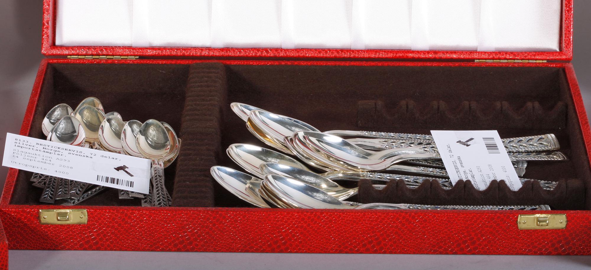 BESTICKSERVIS, 72 delar, silver, Norge, svenska importstämplar.