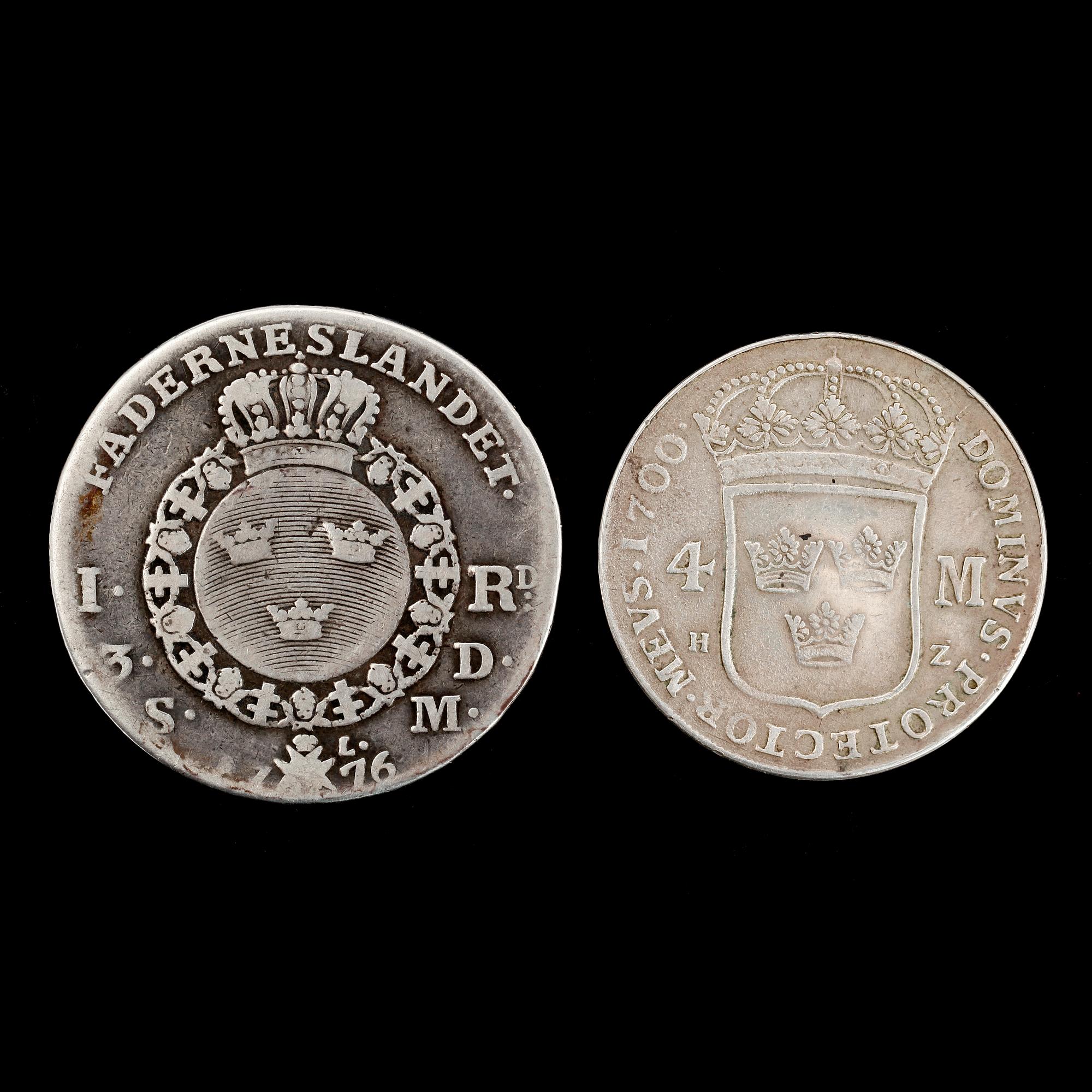MYNT, 2 st, silver, 1700 och 1776.