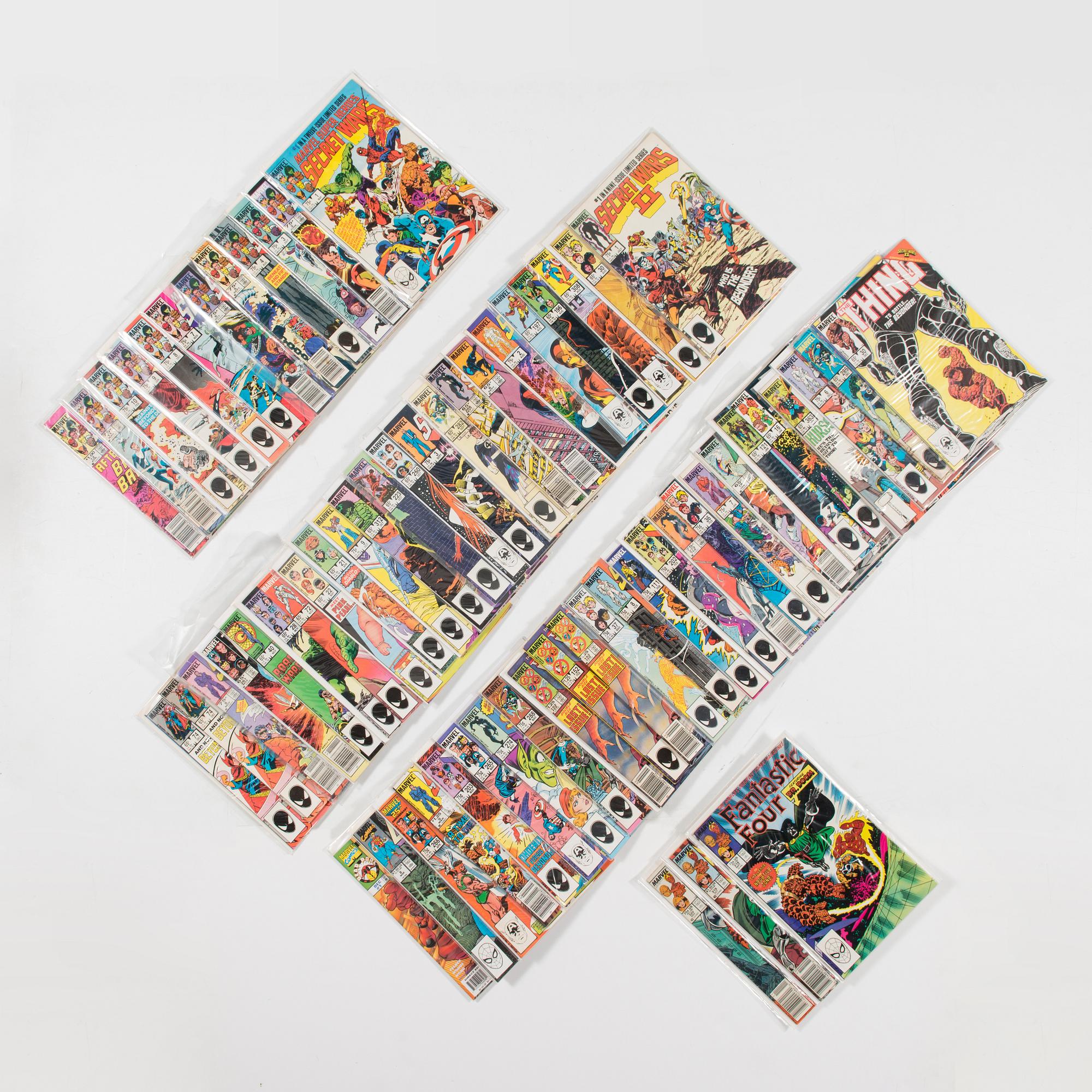 Serietidningar, 45 st, kompletta serier, Secret Wars I, II, III, Marvel, USA, 1984-88.