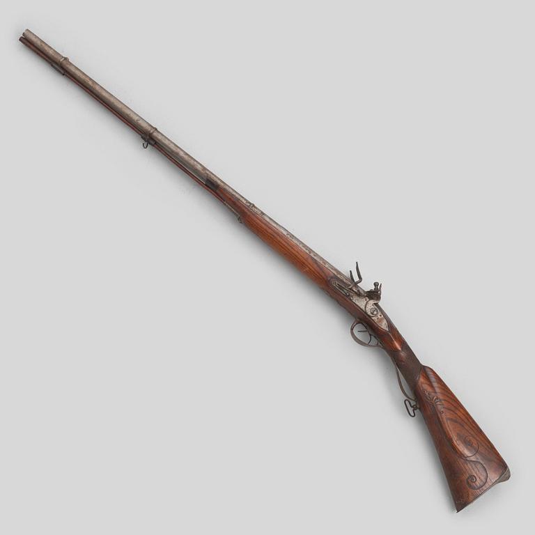 Flintlock gun, Swedish, double-barrelled, second half of the 18th century.