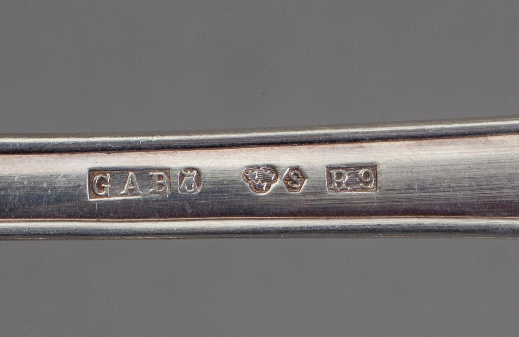 BESTICK, 7 delar, silver, GAB Stockholm, omkring 1900-talets mitt. Total vikt cirka 342 g.
