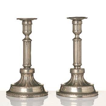 A pair of Gustavian pewter candlesticks by P. Gillman, Stockholm 1786.