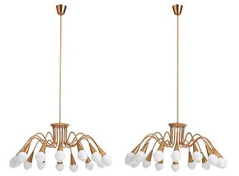 Harald Notini, probably, a pair of chandeliers, model "12191", Arvid Böhlmarks lampfabrik, Sweden 1950s.