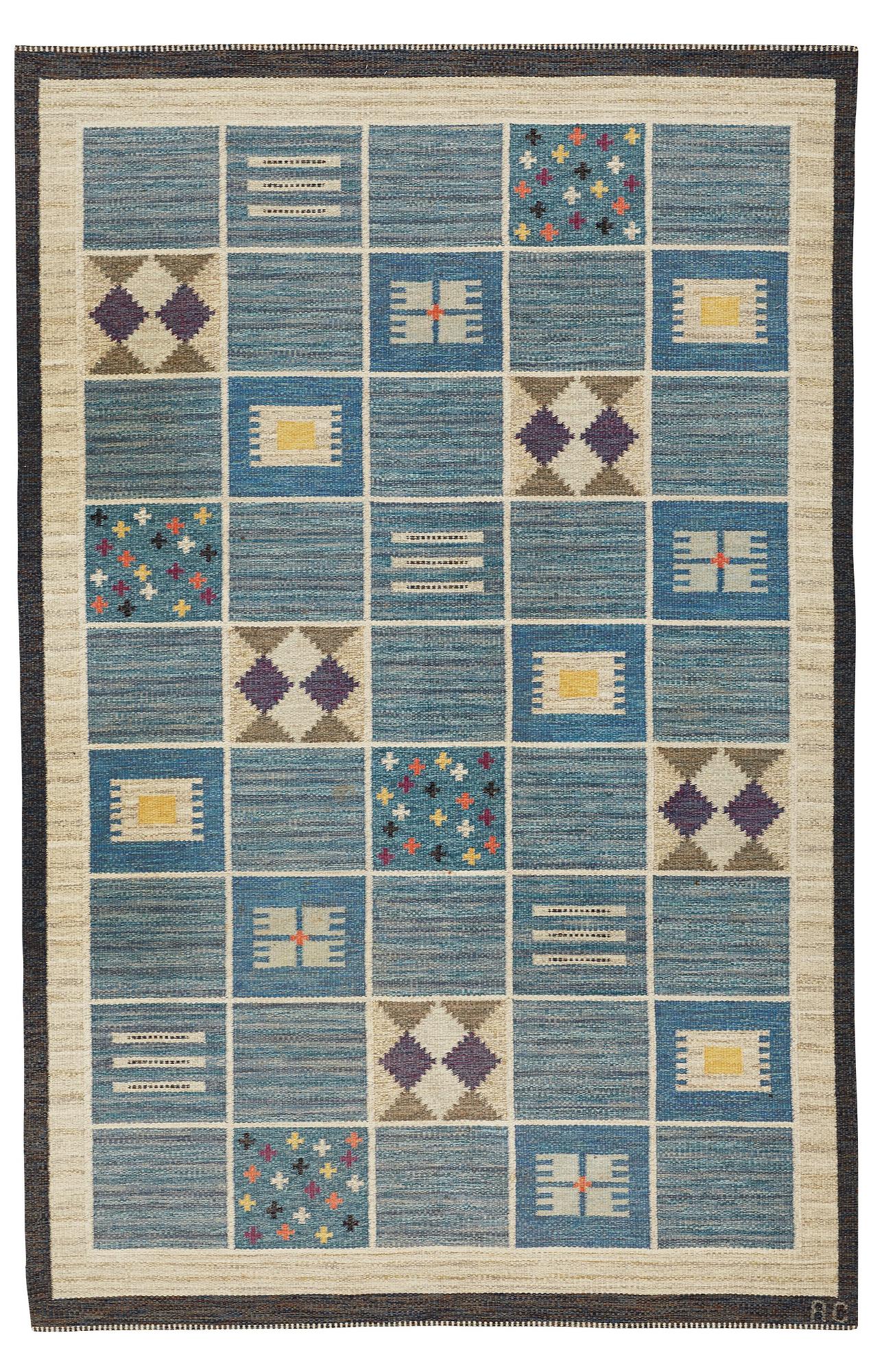 Rakel Carlander, Matta, rölakan, ca 306,5-307,5 x 199-200 cm, signerad RC, omkring 1950.