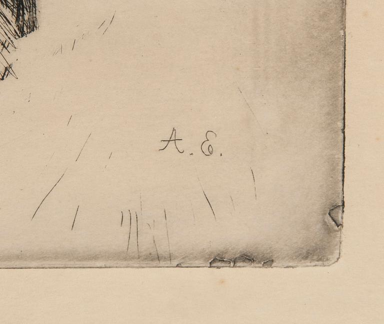 ALBERT EDELFELT, etsning, plåtsignering.