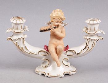 KANDELABER, porslin, Dresden. Rokokostil, 1900-tal.
