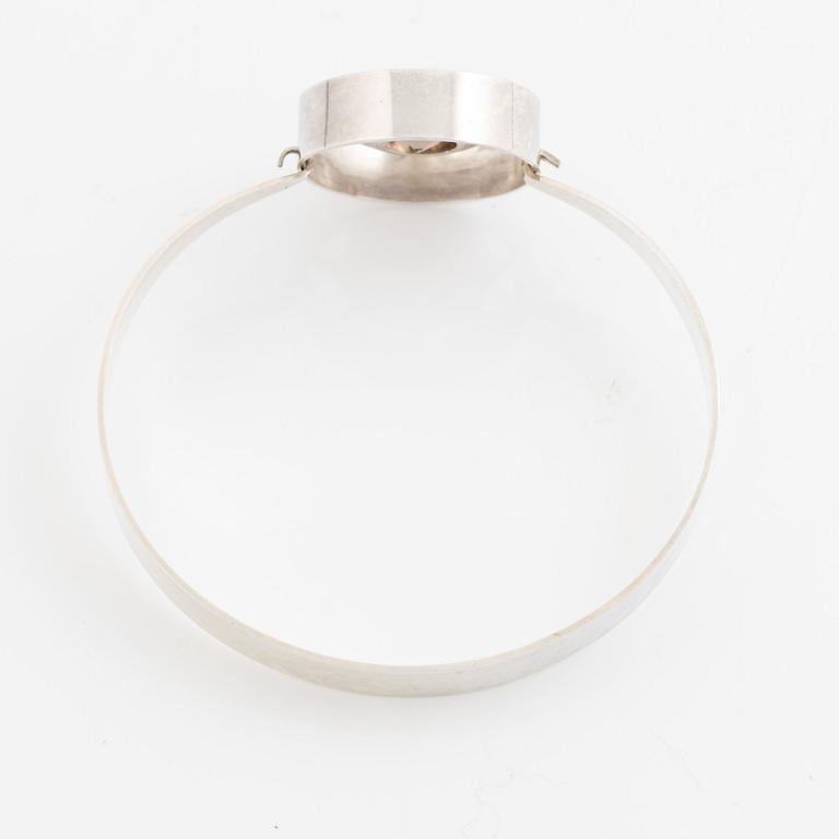 Arm ring and brooch, silver with smoky quartz, Kultasepät Salovaara.