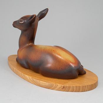 GUNNAR NYLUND, a unique deer stoneware sculptiure, Rörstrand.