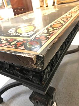 A pietre dure top, Italy, circa 1900, probably Rome or Naples. The stand in Louis XIV-style.