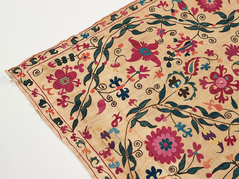 An embroidery, an antique suzani, Ura Tube or the Ferghana valley, ca 250,5-253,5 x 185,5-191,5 cm.