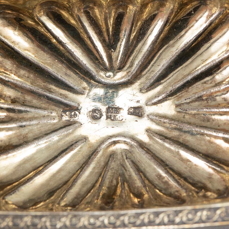 A Russian parcel-gilt silver salt cellar, unidentified makers mark, St. Petersburg 1860.