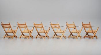 Hans J. Wegner, sex fällstolar, "Havestolen" modell "PP90", PP Møbler, Danmark 1970-tal.