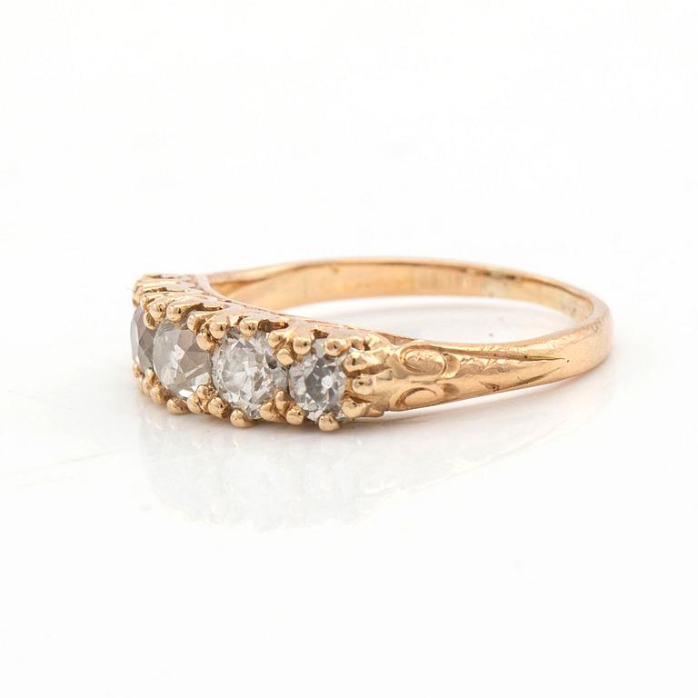 Alliance ring, 14K gold with old-cut diamonds.
