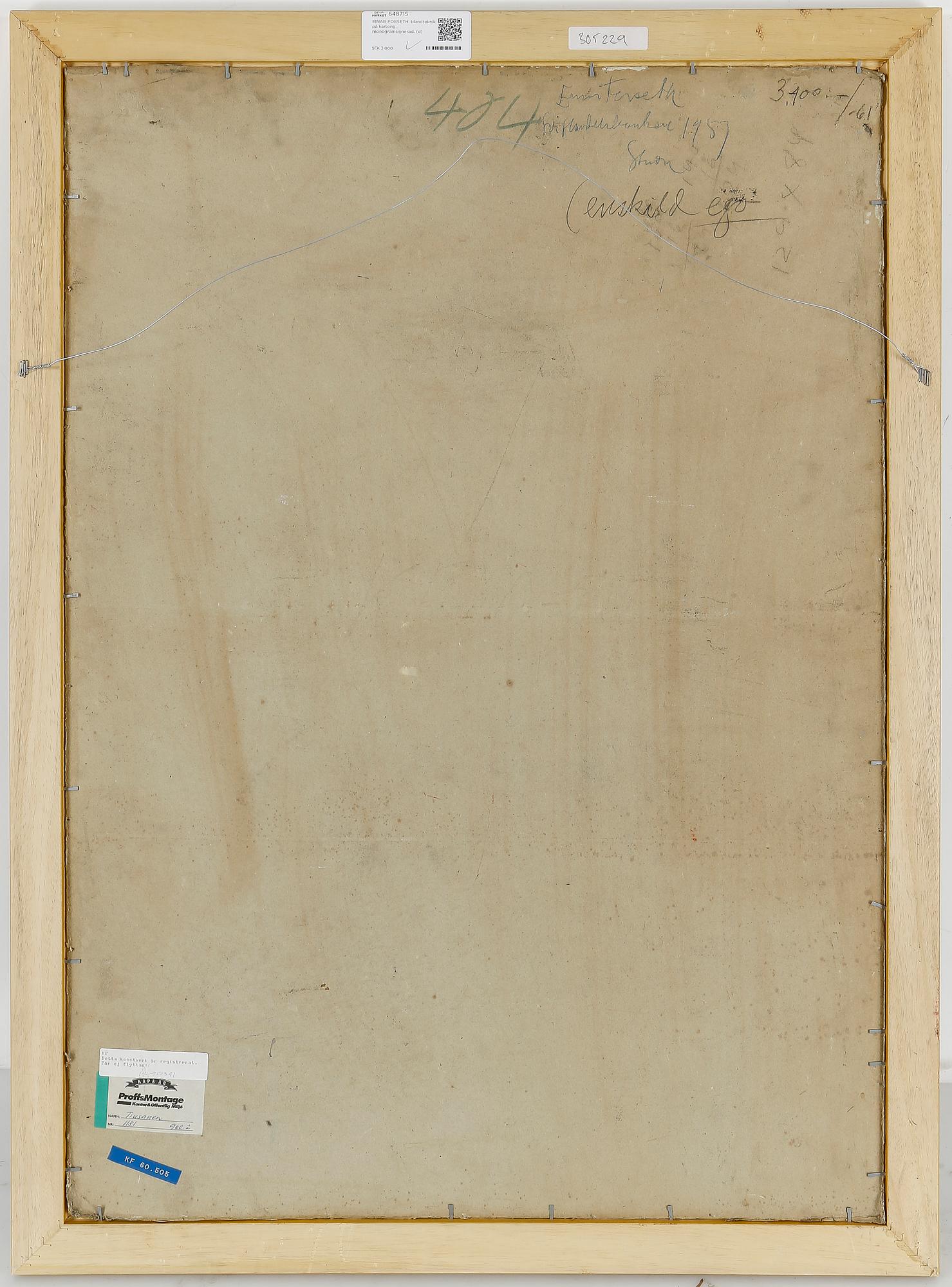EINAR FORSETH, blandteknik på kartong, monogramsignerad.