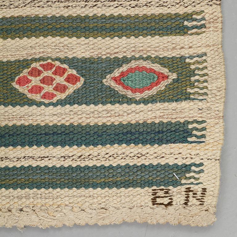 Barbro Nilsson, A CARPET, "Krusbär", flat weave, ca 125 x 60 cm, signed AB MMF BN.