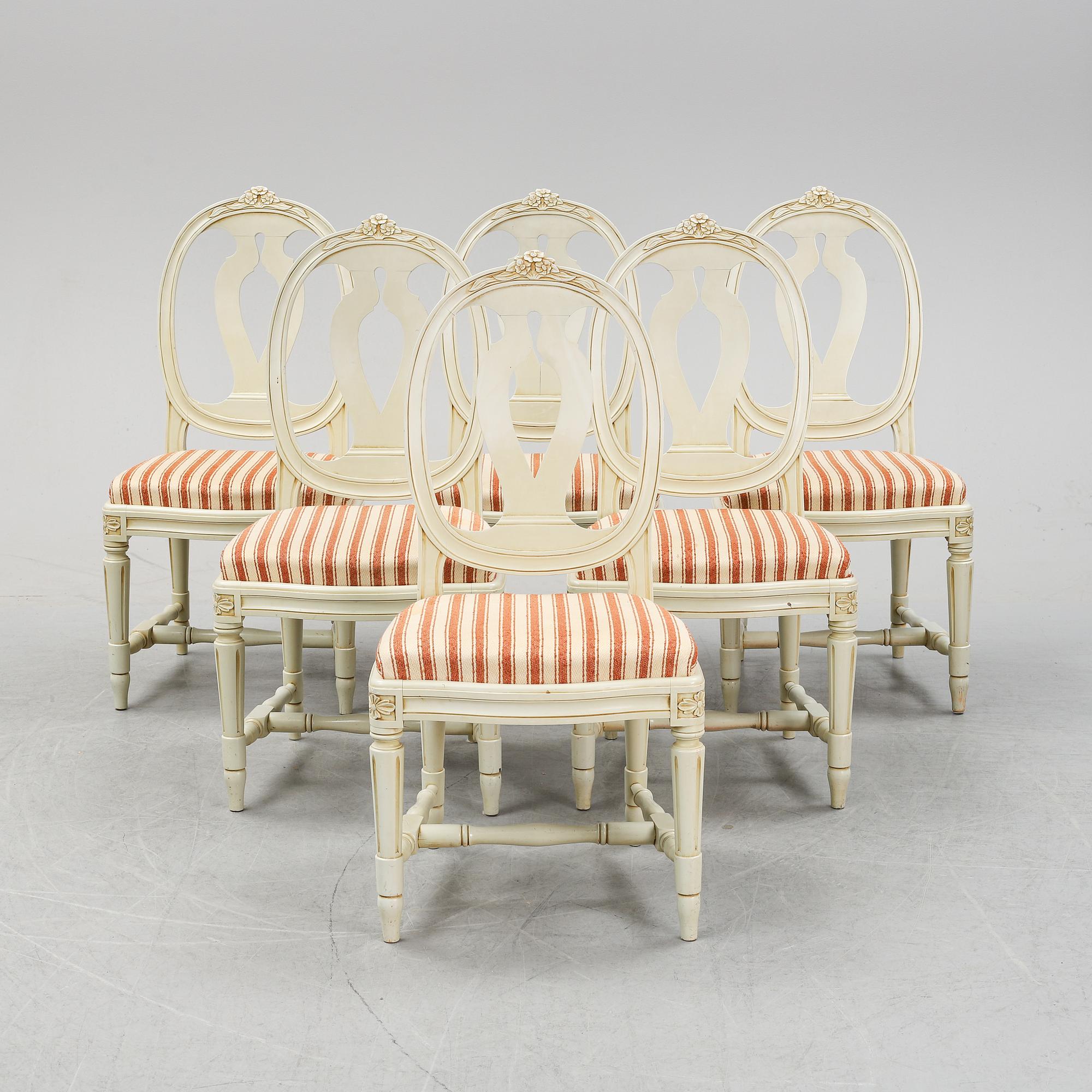 Six Gustavian style chairs, second half of the 20th Century.