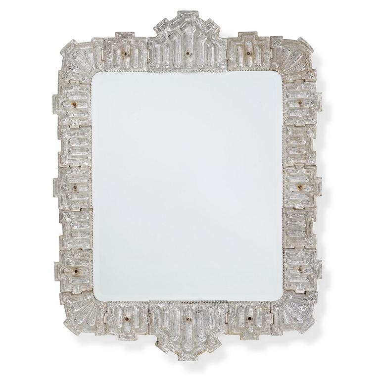 Carl Fagerlund Attributed to, A Swedish Moderna glass framed wall mirror, Orrefors, Sweden 1940's.