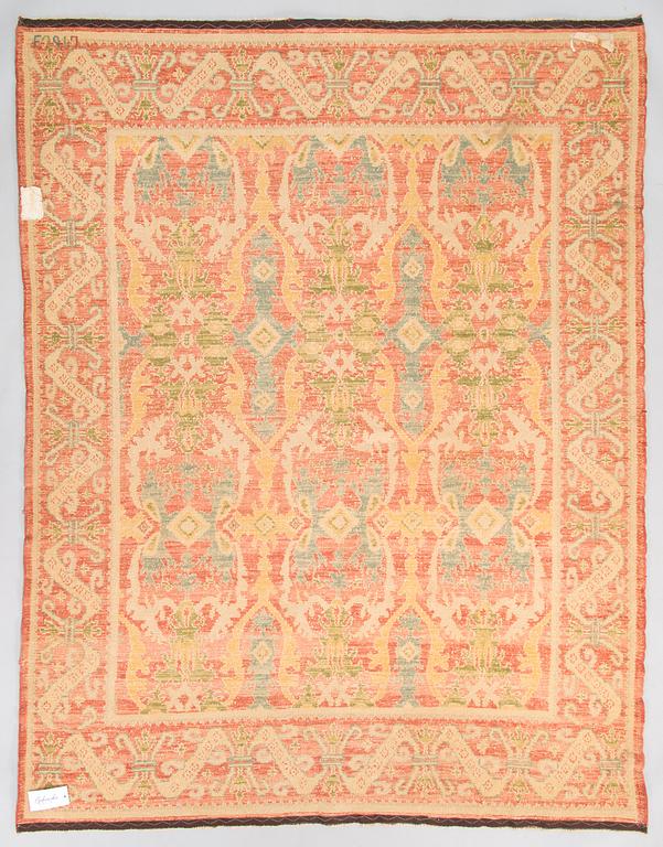 An antique Spanish figural rug, ca. 215x166 cm.