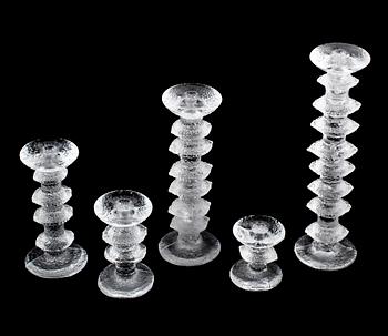 LJUSSTAKAR, 5 st, glas, "Festivo", Timo Sarpaneva, Ittala, signerade, 1900-talets andra hälft.