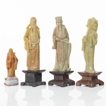 Figuriner, nio stycken, soapstone, Kina, sen Qingdynasti / 1900-tal.