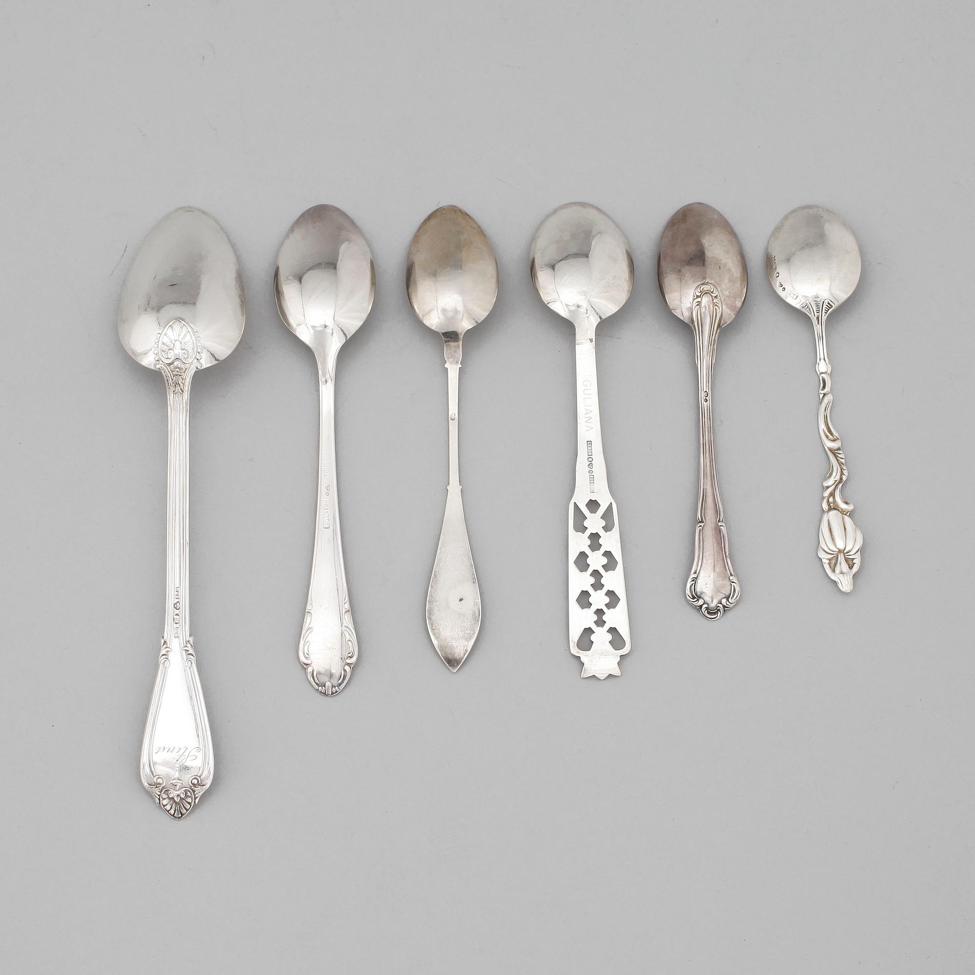 PARTI SKEDAR, ca 45 st, silver. Bl a Ceson Göteborg 1989, Sporring AB Norrtälje 1976. Ca 700 gram.