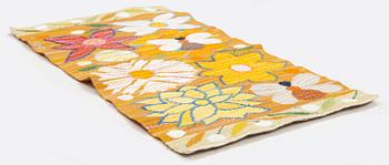 Ann-Mari Forsberg, a textile 'Bilöpare', a tapestry variant, c. 31 x 56 cm, signed AMF.