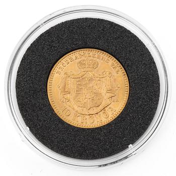 Guldmynt, Sverige, Oscar II, 10 kronor, Typ III, 1901.