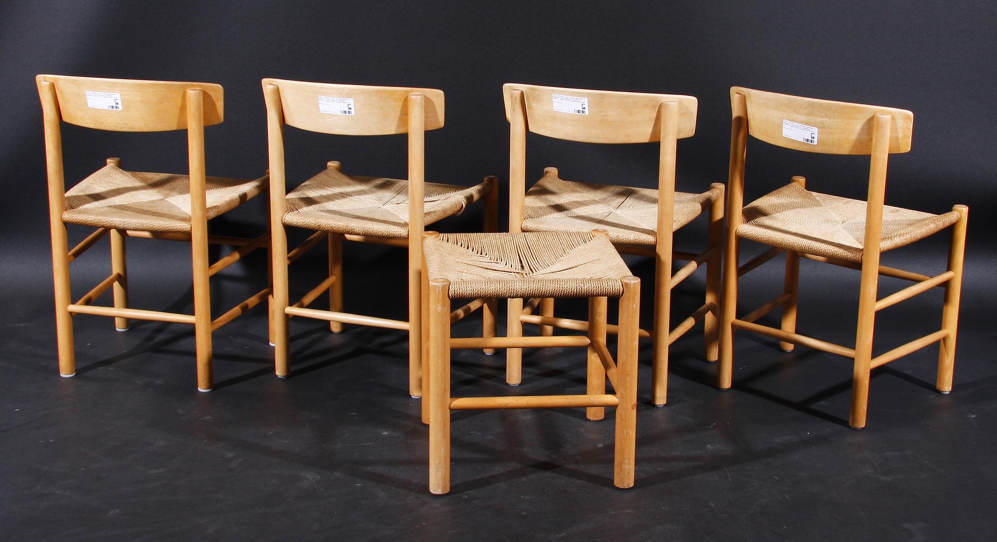 STOLAR, 4 st, Börge Mogensen för Fredericia Stolefabrik, Danmark. Fotpall, märkt Fritz Hansen medföljer.
