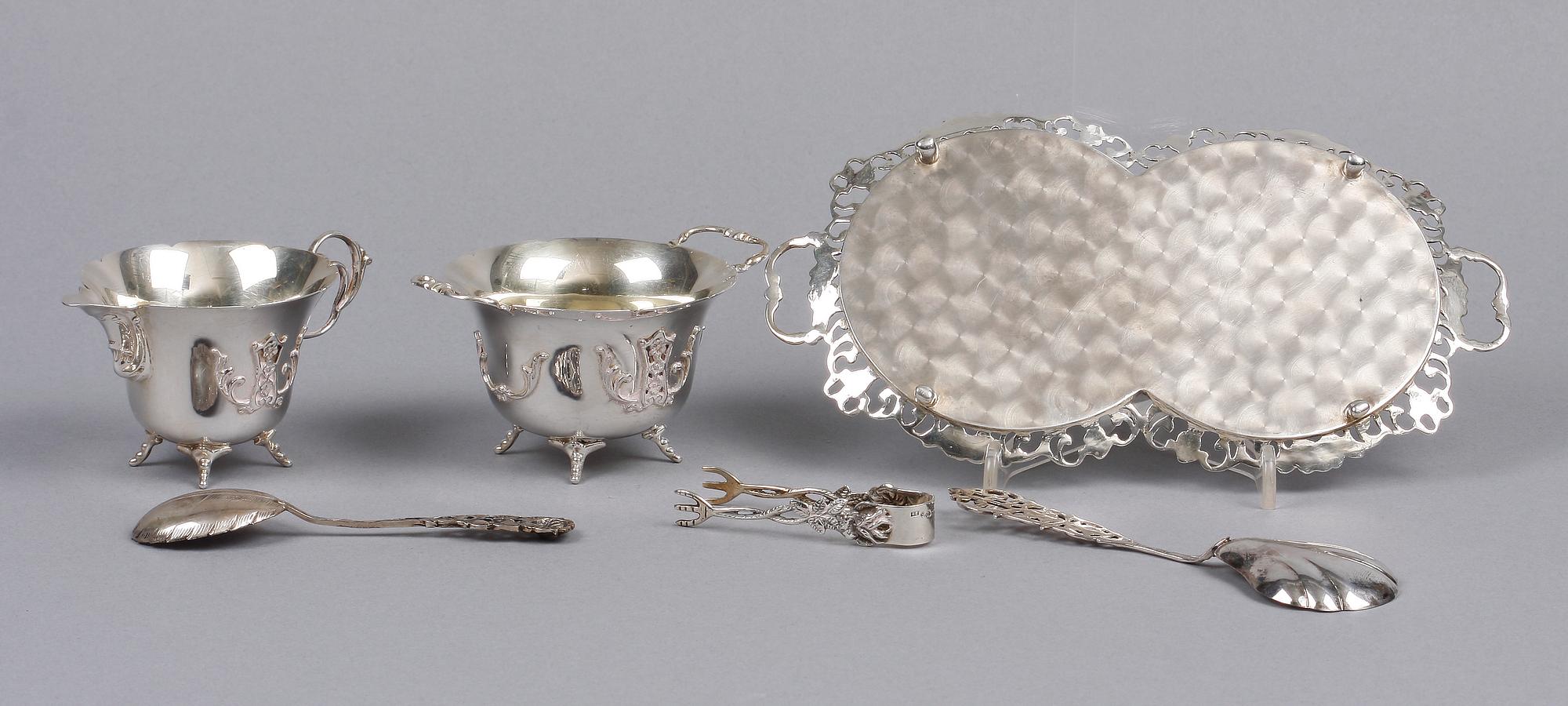 PARTI SILVER, 6 delar, silver, nyrokokostil, bl a GEWE, Malmö, 1955. Ca 350 g.