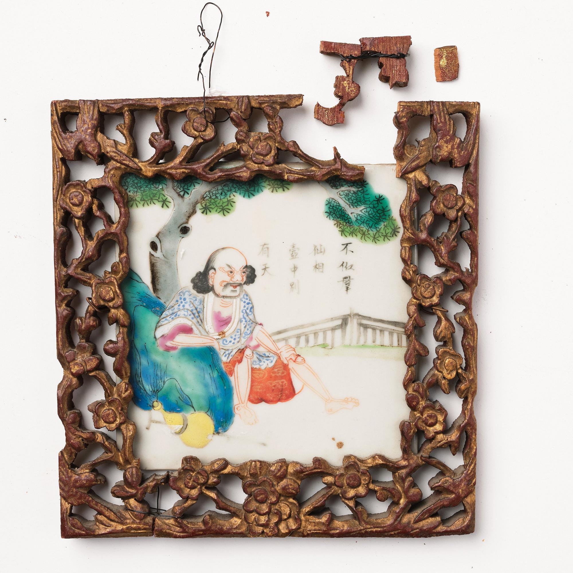 A set of six framed tiles, Qing dynasty, 19th Century.