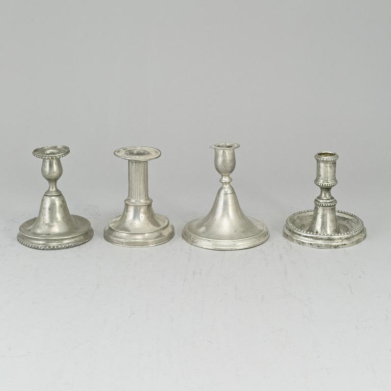 4 pewter candlesticks, one Hans Wicksten, Västerås 1806.