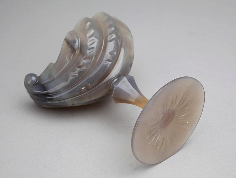 SKÅL, glas samt AGAT STEN, 1800/1900-tal.