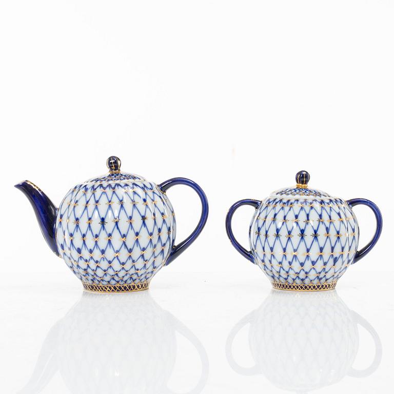 A 15-piece coffee and tea service, 'Cobalt Net', Lomonosov, Soviet Union.