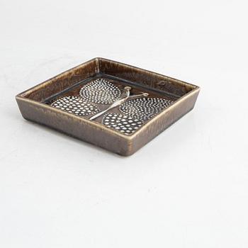 Stig Lindberg, a "Silur" tray, Gustavsberg, also Sylvia Leuchovius, a tray and stand, Rörstrand, Sweden.