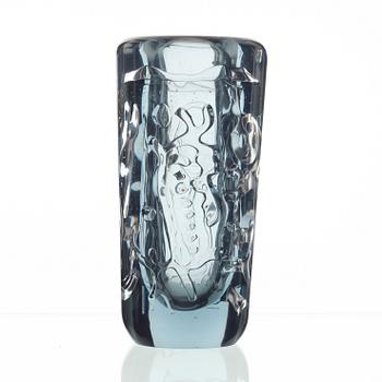 Vicke Lindstrand, a unique 'Petroglyph' glass vase, Kosta 1950's-60's.