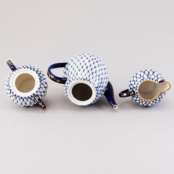 KAFFE- och TESERVIS, 22 delar, porslin, Cobalt Net, Sovjetunionen.