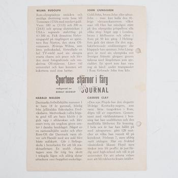 Idolkort, "Sportens stjärnor", bl a Cassius Clay, Nacka Skoglund mfl Hemmets Journal, 1960-tal.