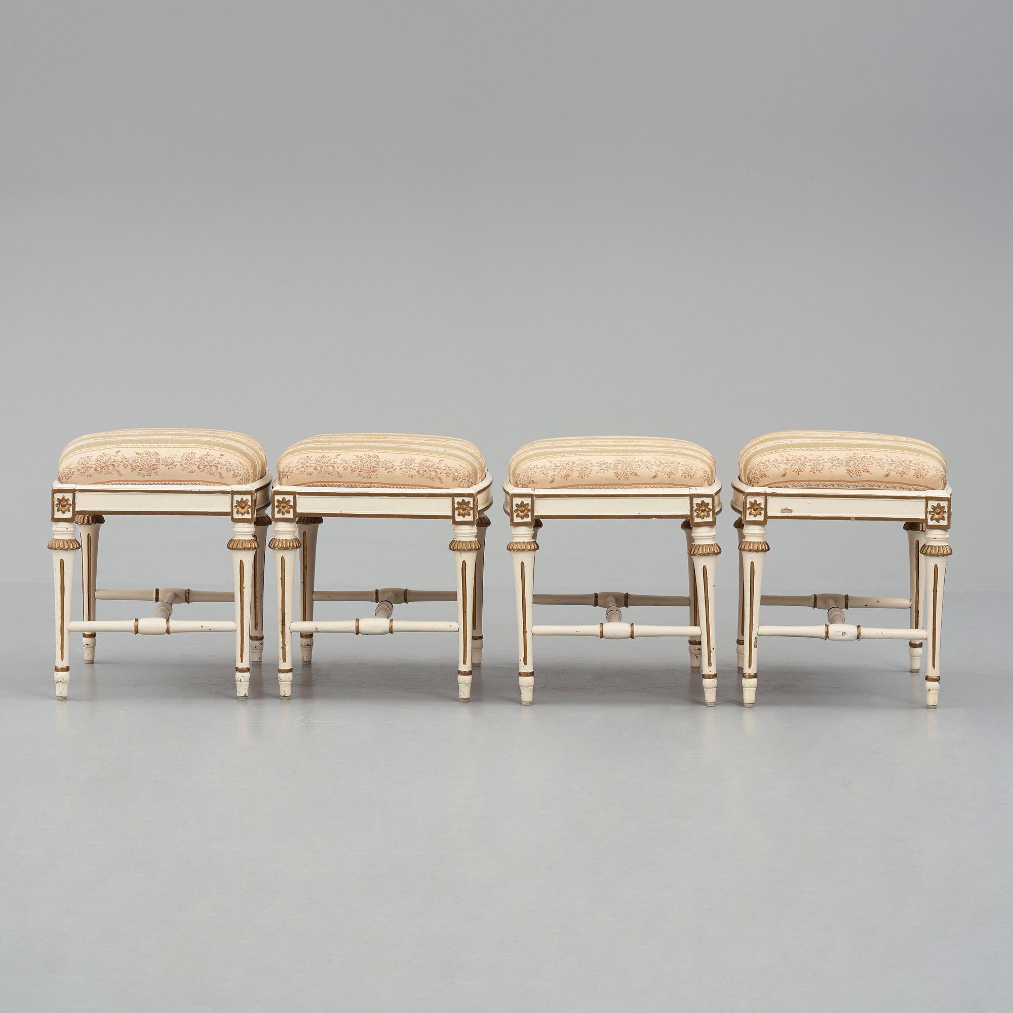 A set of four Gustavian stools by J E Höglander (master in Stockholm 1777-1813).