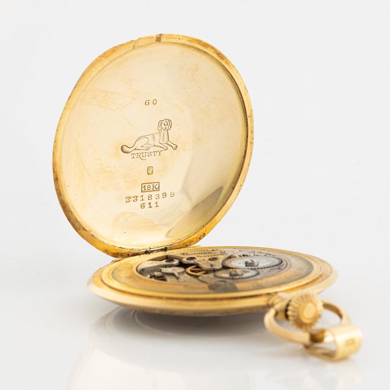 Tavannes Watch Co, Trusty, 18K gold/enamel, pocket watch, 47 mm.