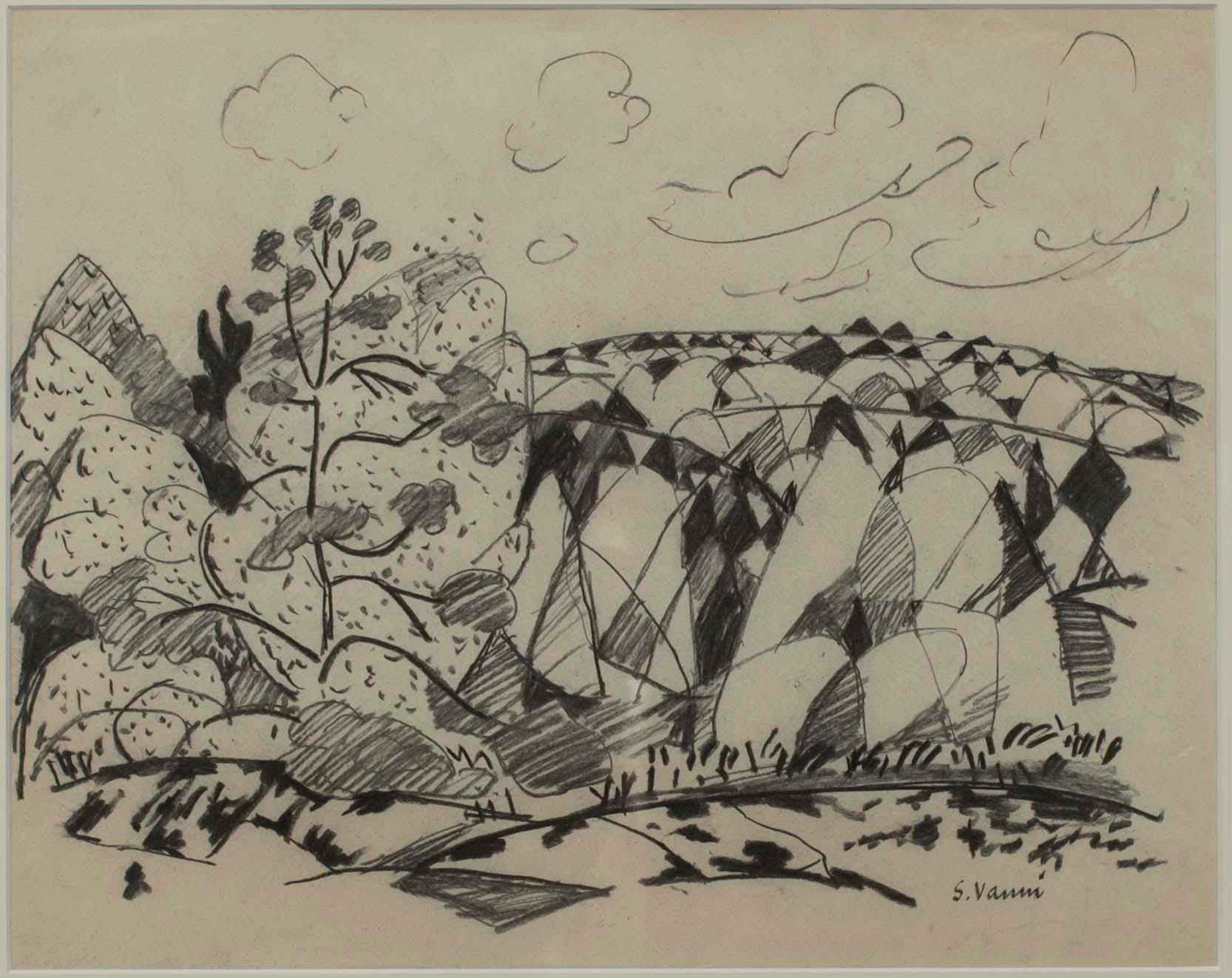 SAM VANNI, kolteckning, sign.