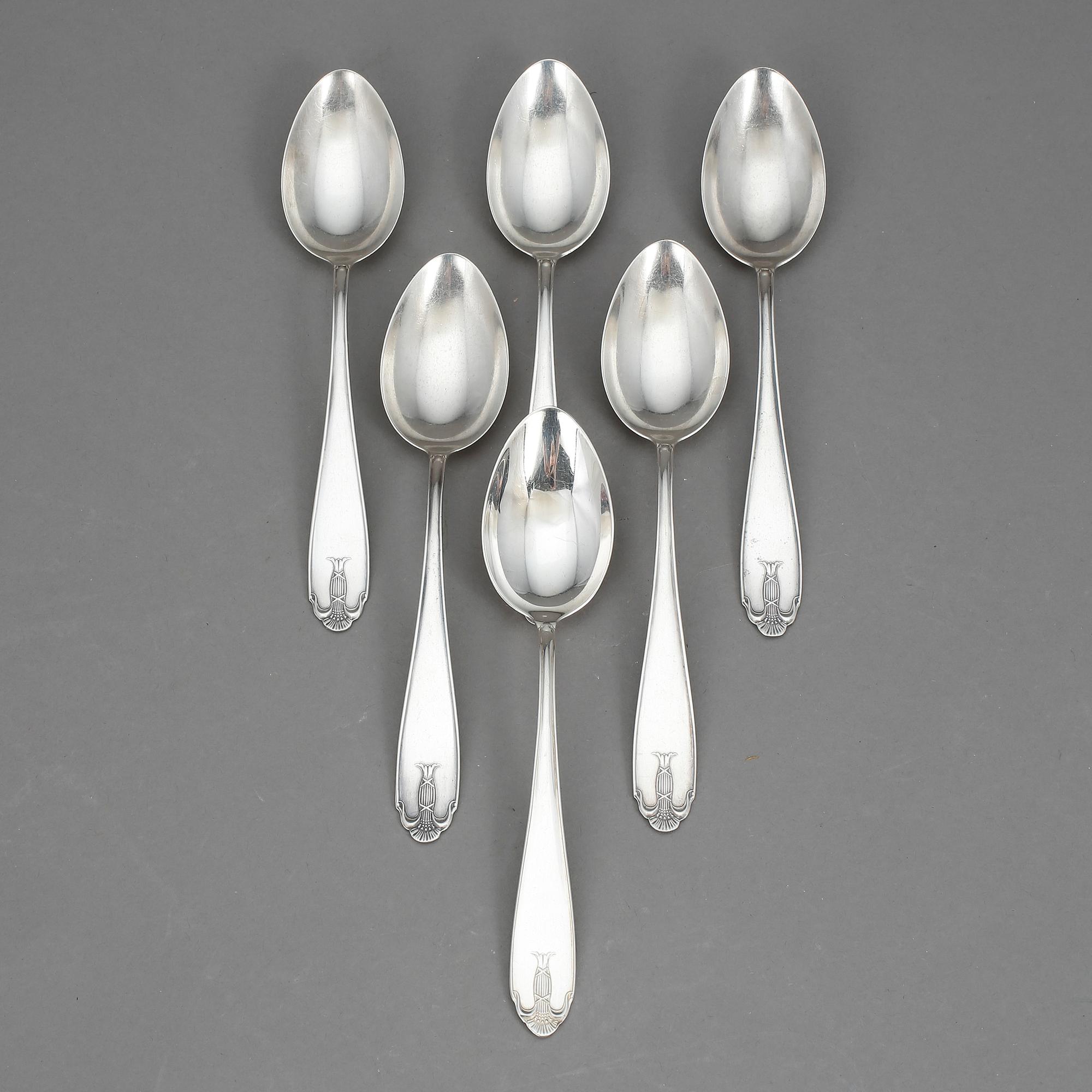 SKEDAR, 6 st, silver, modell "Vasa", GAB, Stockholm 1957-58. Vikt 177 g.