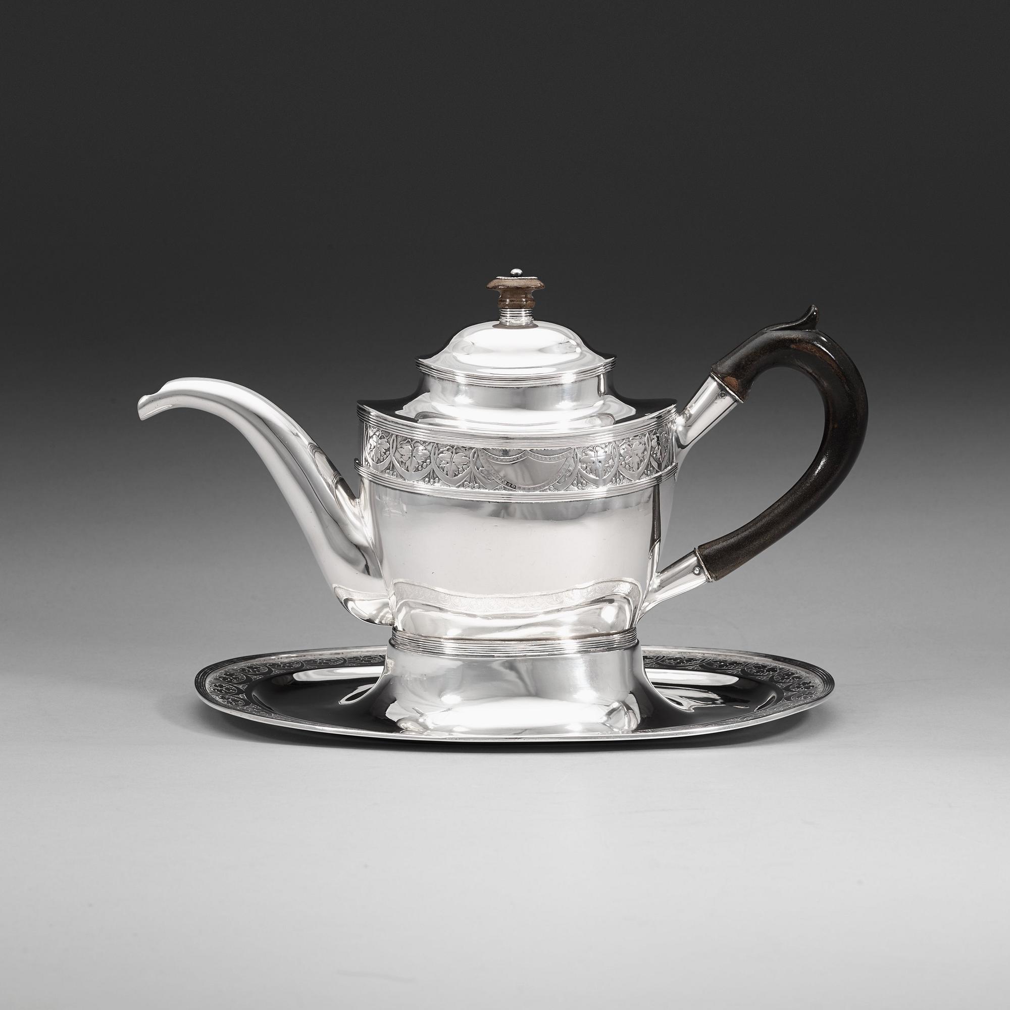 A Danish 19th century parcel-gilt tea-pot and tray, marks of Peter Terpager Hagen, Kopenhagen 1813.