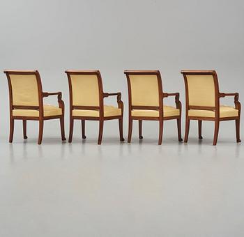 Karmstolar, fyra stycken, Parisarbeten, Jacob-Desmalters art, 1800-talets början, Empire.