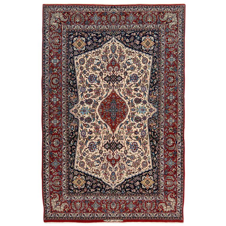 A CARPET. An old Esfahan Nazeri nedjad. 240,5 x 157,5 cm (as well as one end with one cm flat weave,