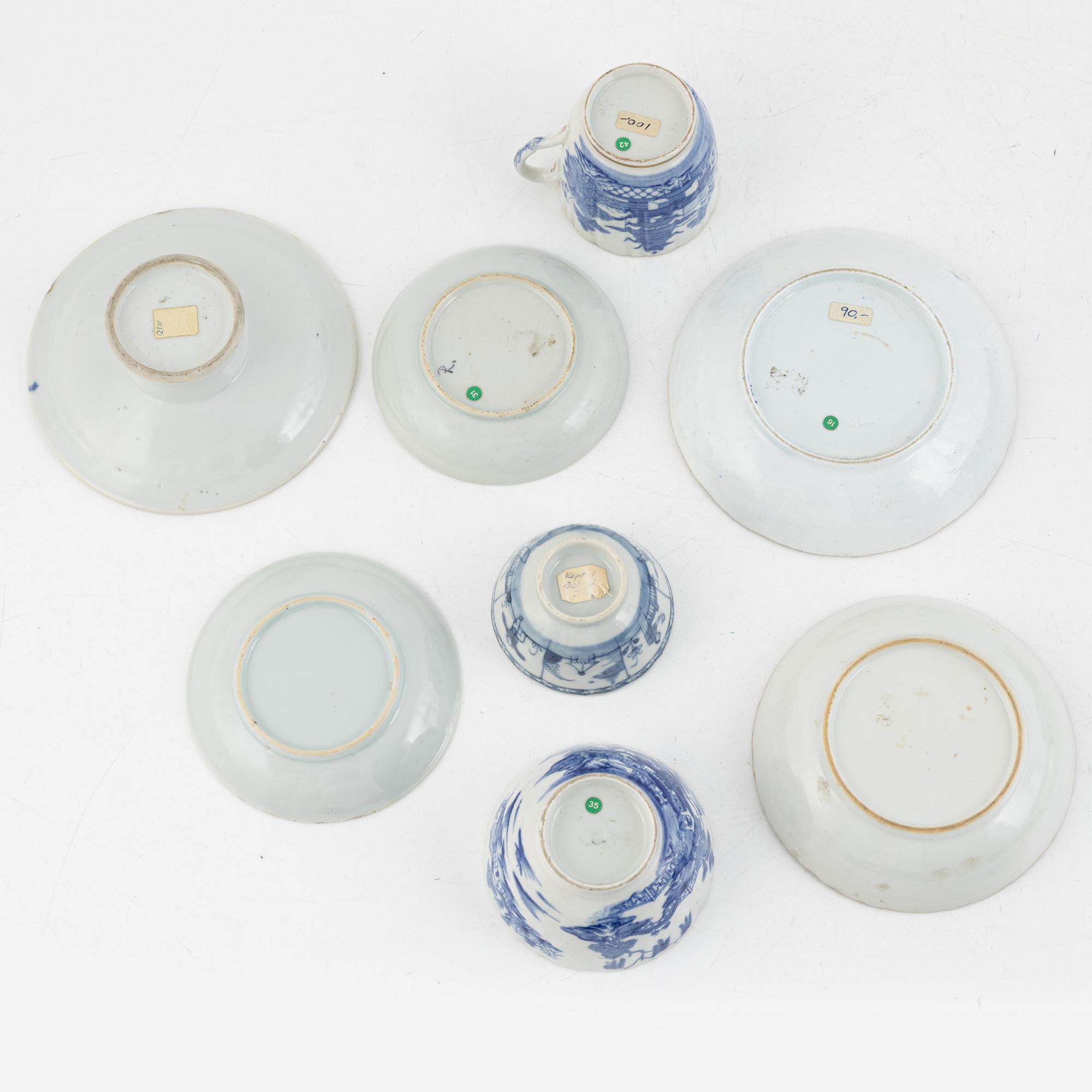 A group of thirteen cups, a bowl and a cup holder, four saucers, partly China and 18th century,