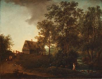 434. Johann Christian Brand, Landscape with figures by a creek.