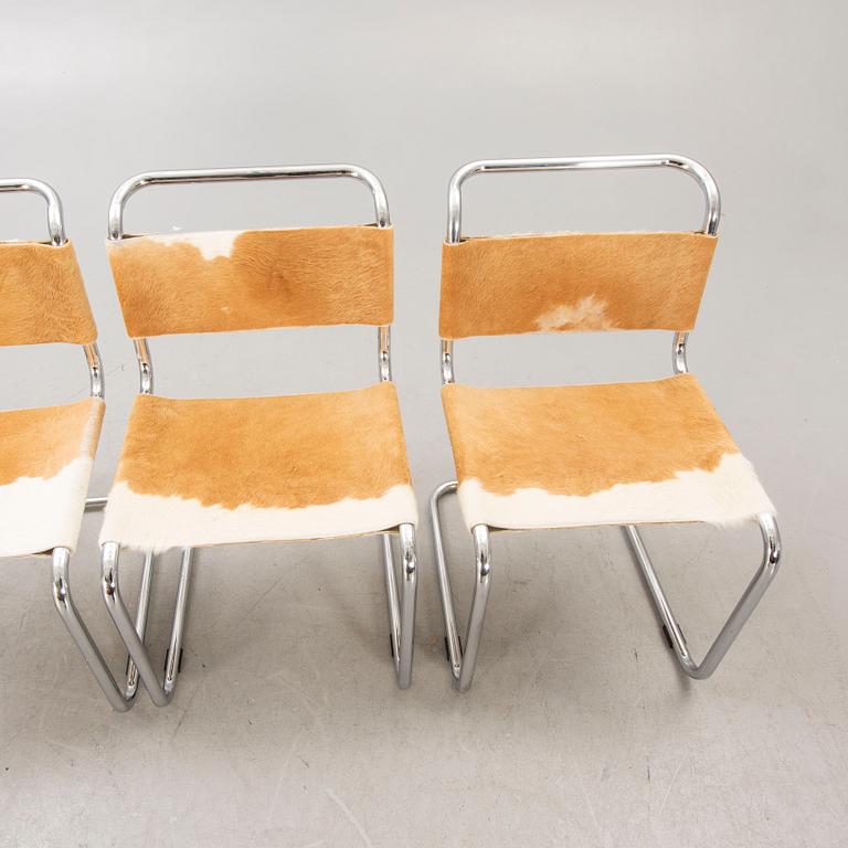 A set of four Italian chrome and cow skin later part of the 20th century.