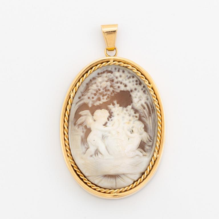 Sea shell putti cameo pendant.